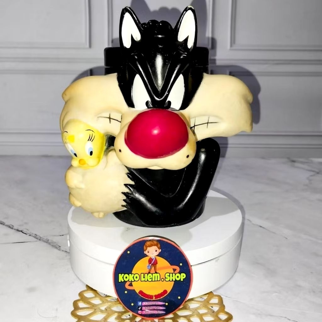 Mug Gelas Koleksi Pajangan Figure SYLVESTER & TWEETY BIRD LOONEY TUNES (ORIGINAL WARNER BROS) Vintag