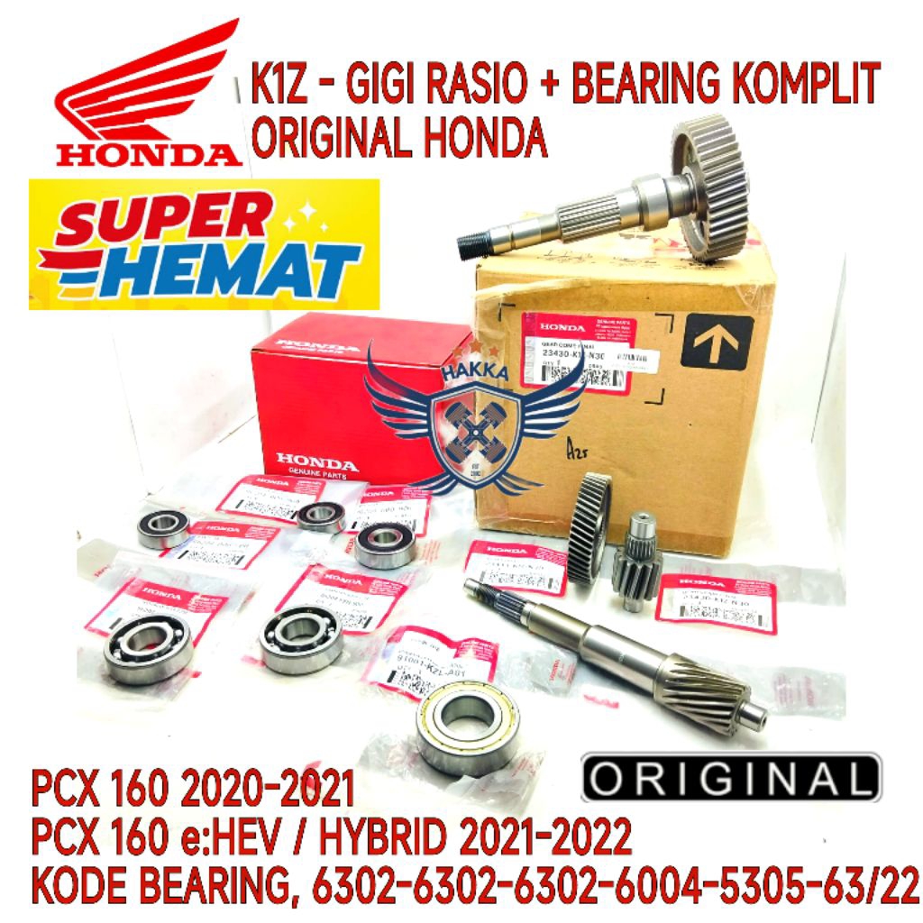 K1Z ORIGINAL GIGI RASIO + BEARING KOMPLIT HONDA PCX 160 2021-2022, ORIGINAL GIGI RASIO KOMPLIT HONDA