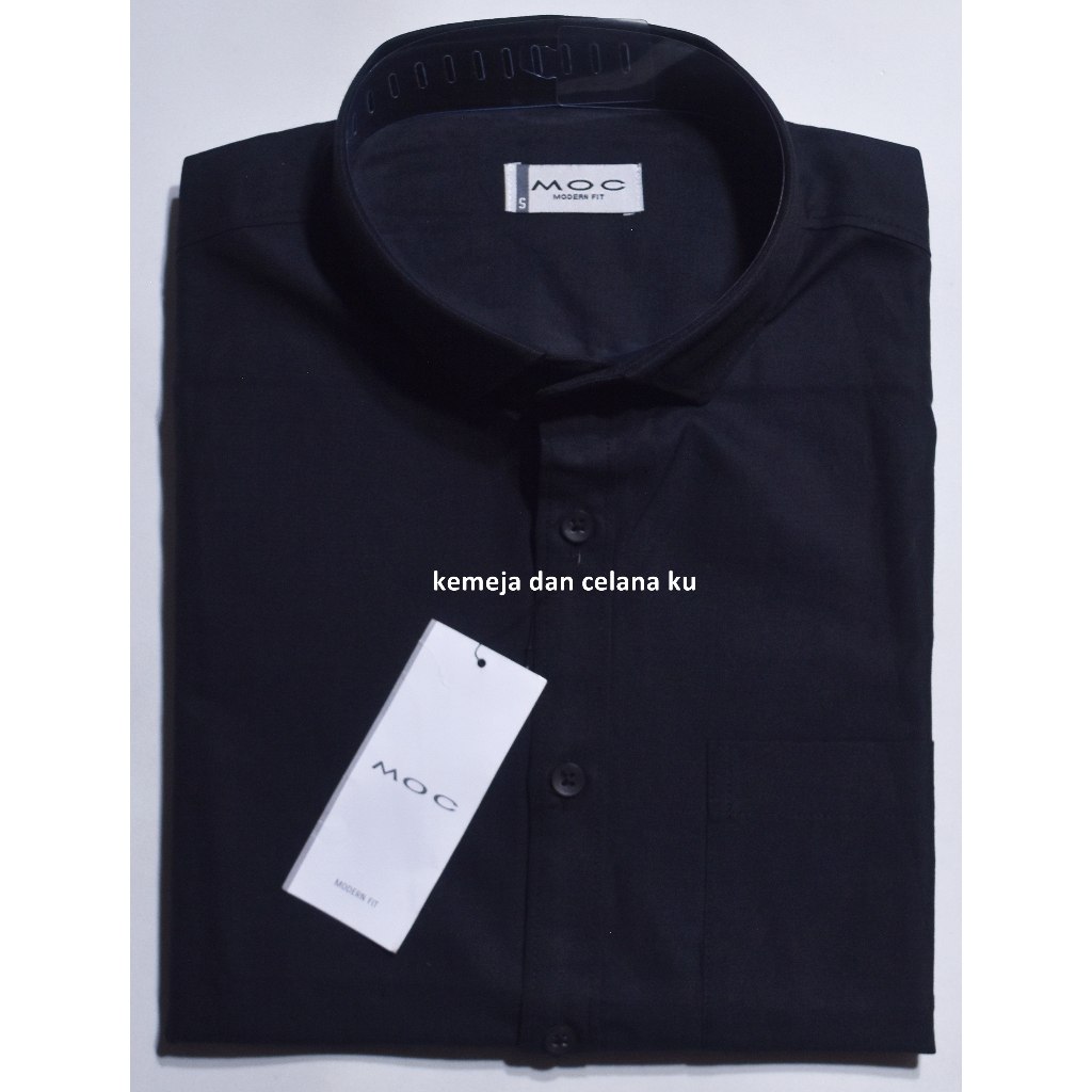 Kemeja Pria MOC Lengan Pendek Hitam Polos Modern Fit LNN 15 #Kemeja Murah