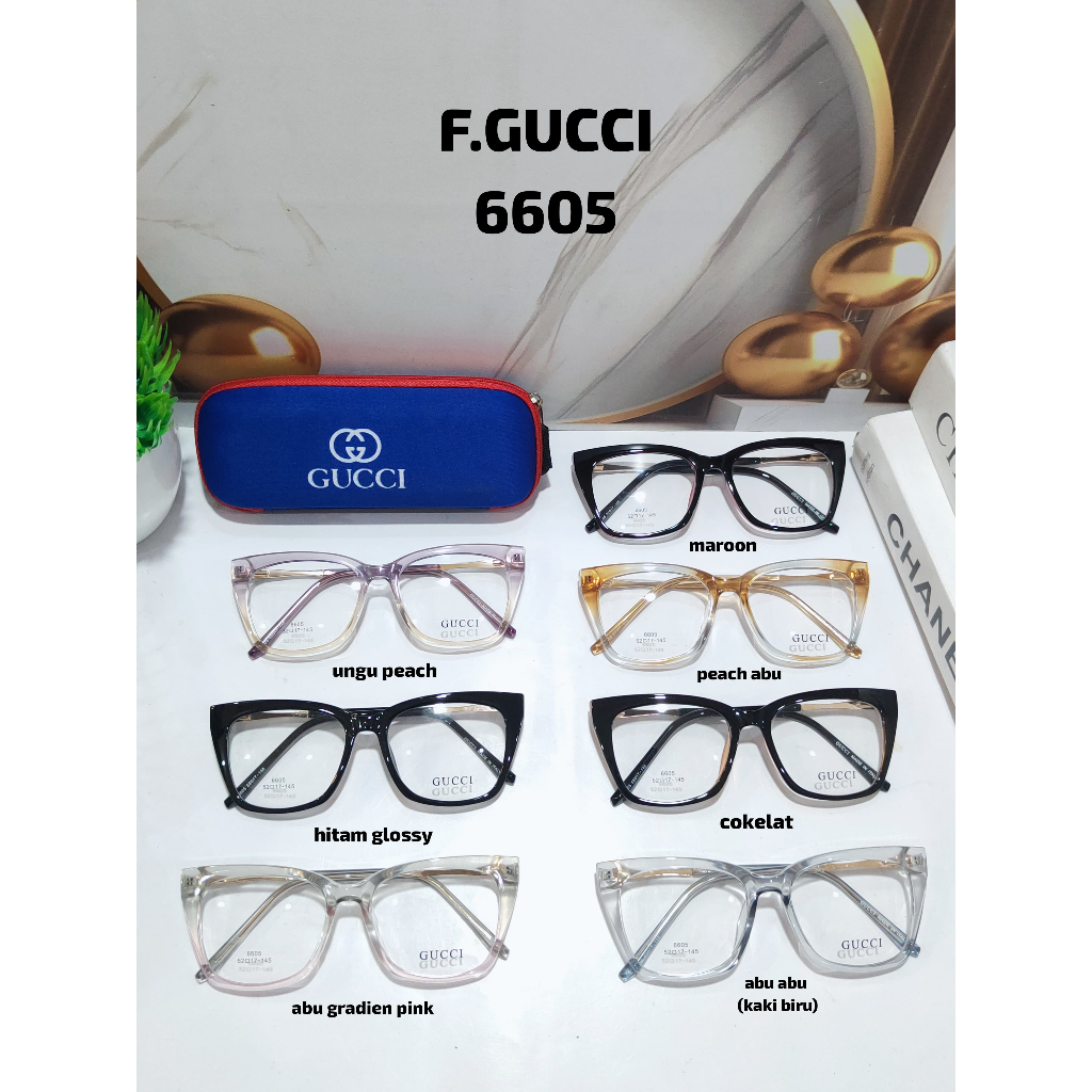 OptikTerang - Kacamata Frame Gucci 6605 Bluechromic Bluray Minus Fotokromik CRMC All Size Wanita