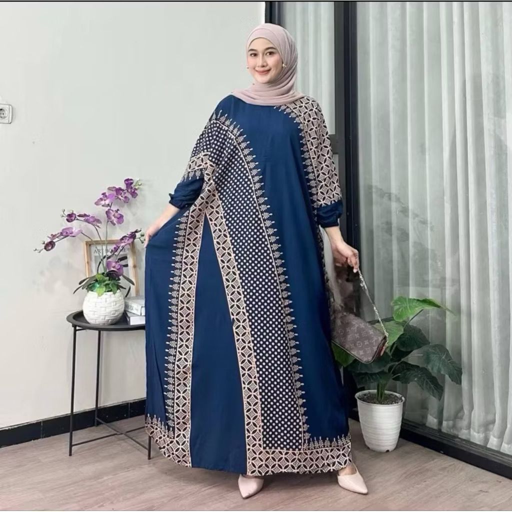 Kaftan Motif Madinah Super Jumbo Busui Kaftan Batik Rayon Tebal Adem  Baju Muslim Wanita