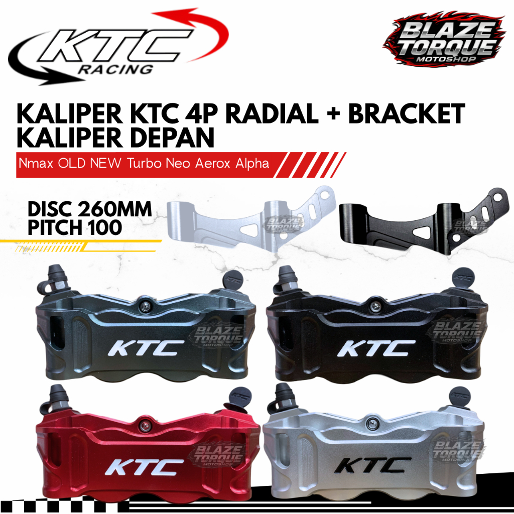 Kaliper Radial 4 Piston 4P KTC Racing + Bracket Kaliper 100 Pitch Disc 260mm Nmax Old New Neo S Turb