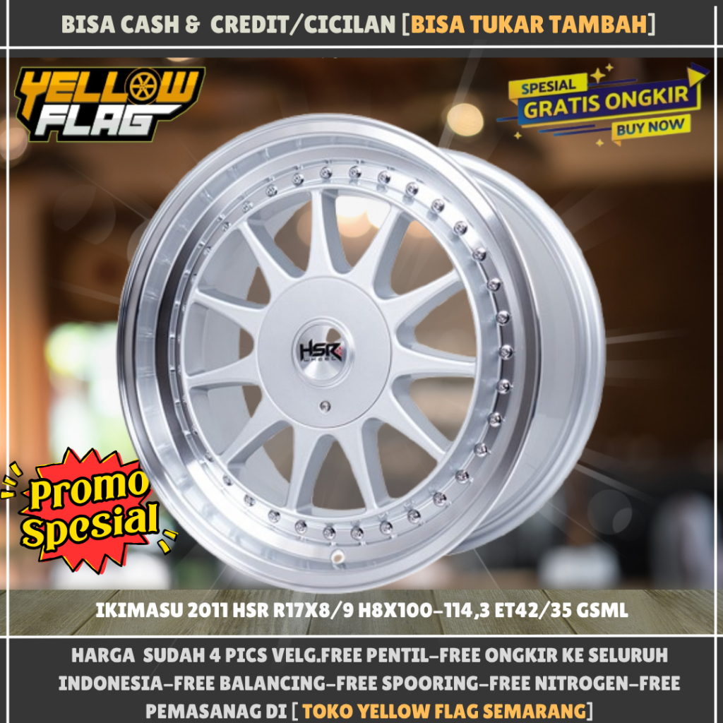 Pelek/velg mobil celong ring 17-hsr ikimasu pcd 4x100-4x114 offset 42-35 lebar 8-9 r17 silver polish