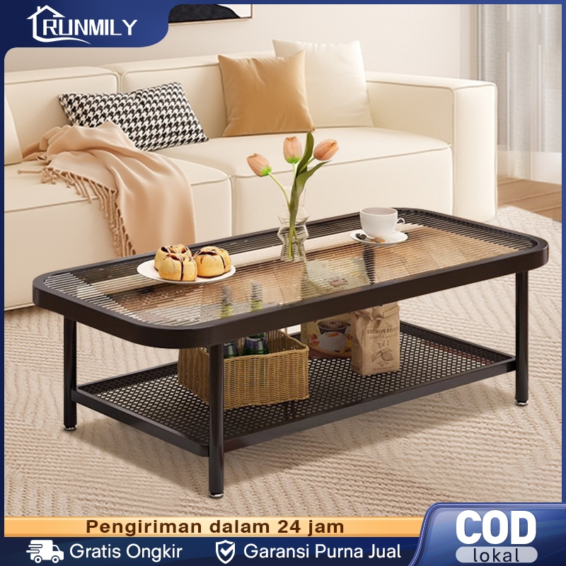 Besi&Kaca Tempered || Meja Tamu Kaca Tempered Rak Besi Meja ruang tamu Besi Meja kopi kaca minimalis