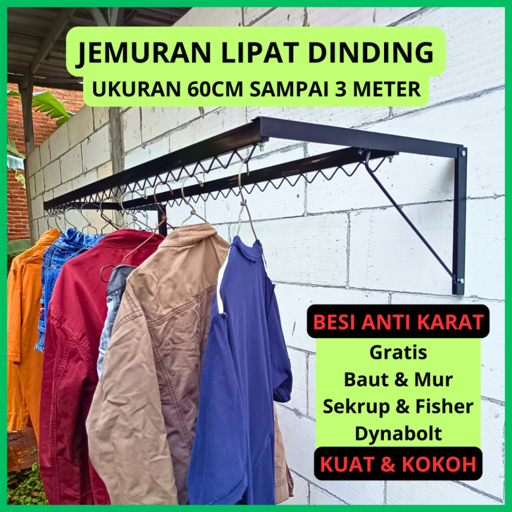 Jemuran Baju Lipat Pakaian Basah Tahan Karat Rak Gantungan Jemuran Outdoor Indoor Besi Galvanis