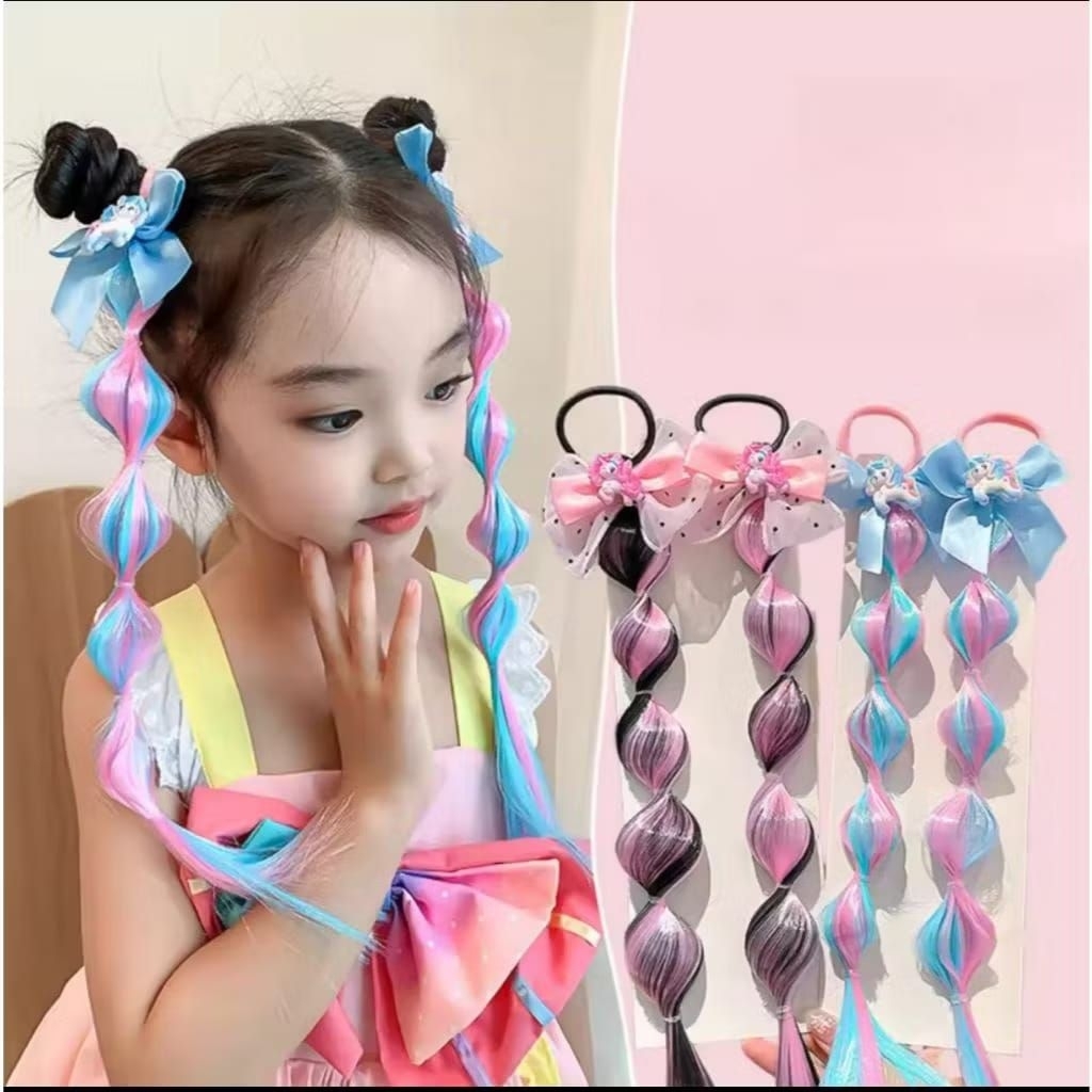 IKAT RAMBUT PALSU KARAKTER KUROMI ANAK KARET RAMBUT PALSU (1 PCS) WARNA WARNI RAMBUT KOMBINASI WARNA