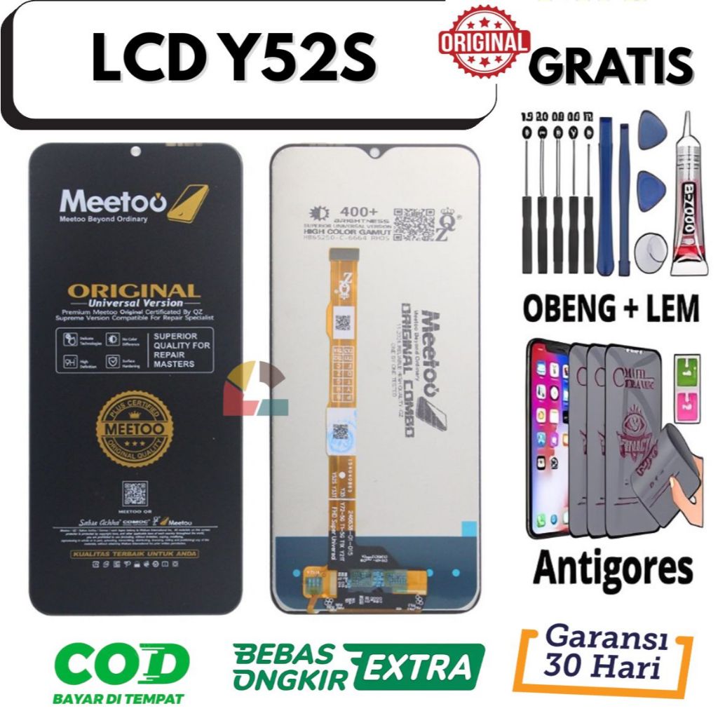 Lcd VIVO Y52S OriginaL 100% Fullset Touchscreen Gratis Lem + Obeng + Antigores