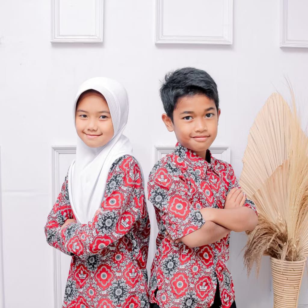 Kameja Batik Anak Seragam Sekolah Dasar Tangan Pendek Dan Tangan Panjang
