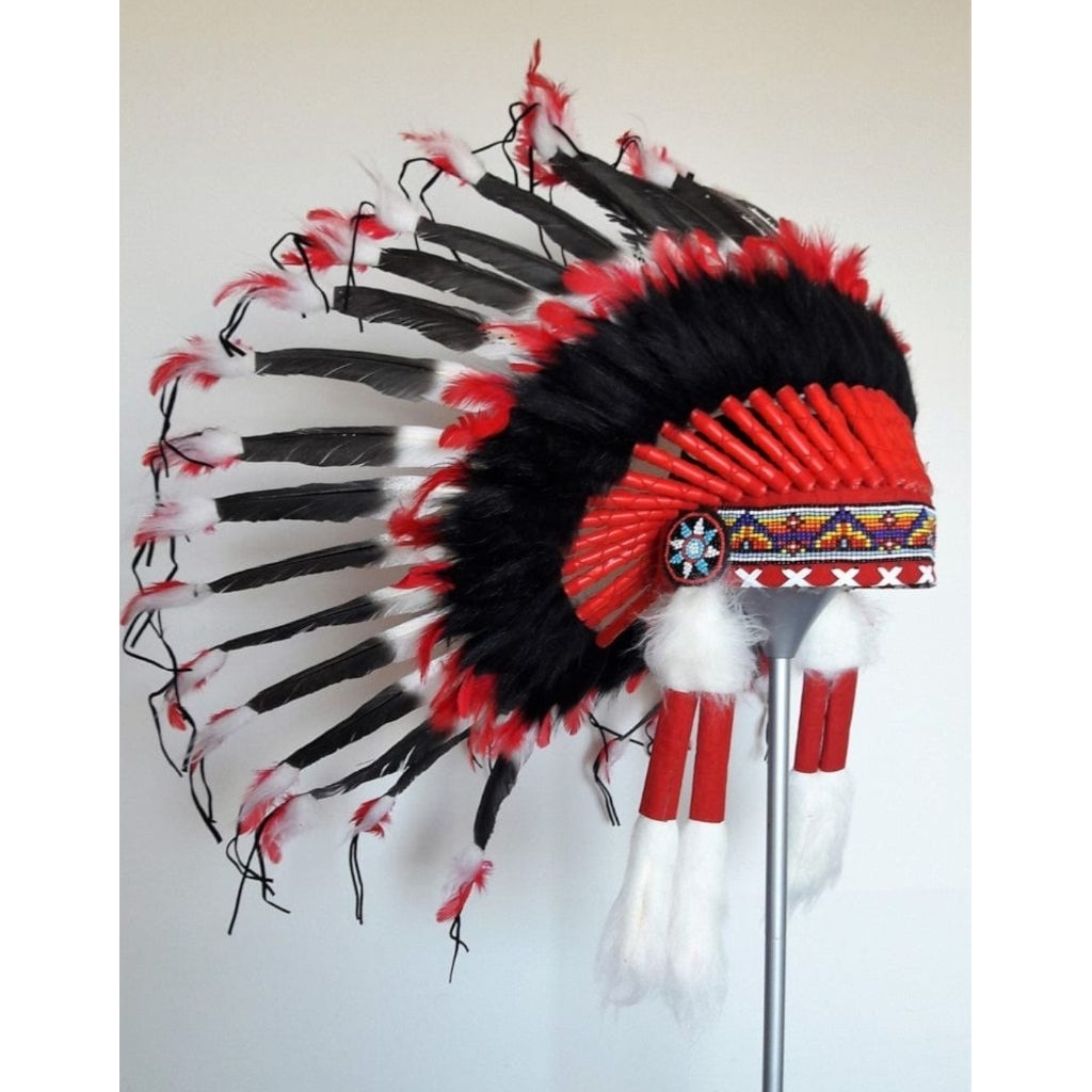 warbonet/topi indian/topi Apache merah hitam premium S