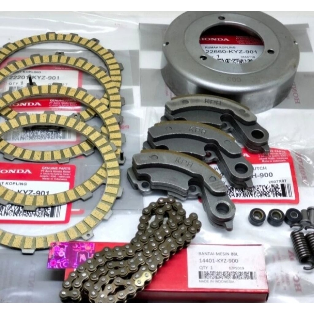 Paket 5 Item KYZ mangkok ganda + rantai keteng kyz + kampas kopling KYZ + ganda only + karet ganda H