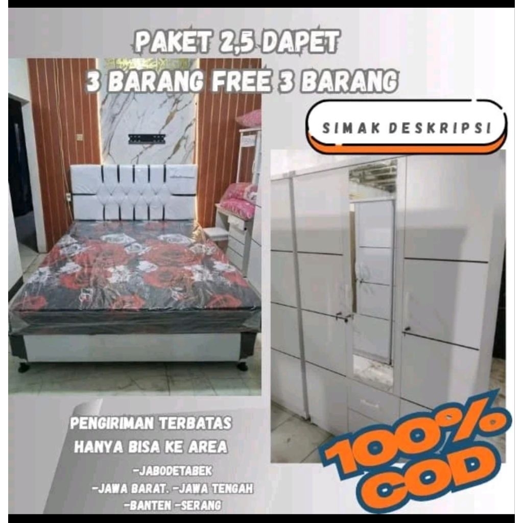 Paket kamar 3 Barang Lemari, divan, kasur busa dan Free 3 Barang