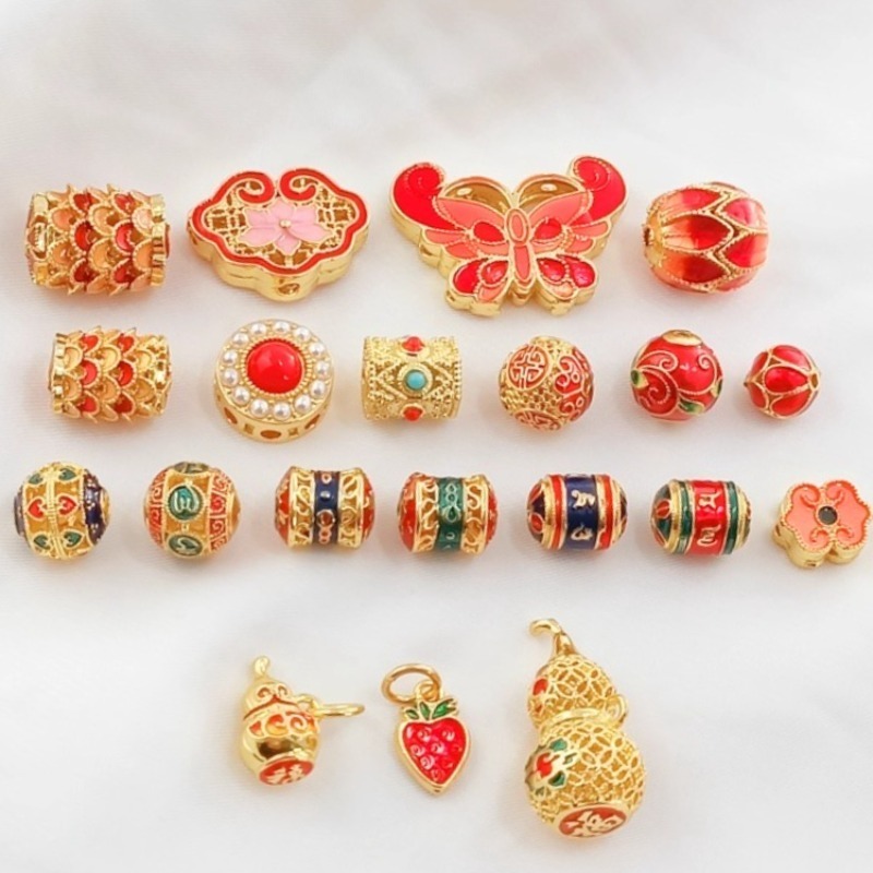 Copper alloy plated with 18K gold dragon scale, koi carp, gourd, flat partition beads, bucket beads,