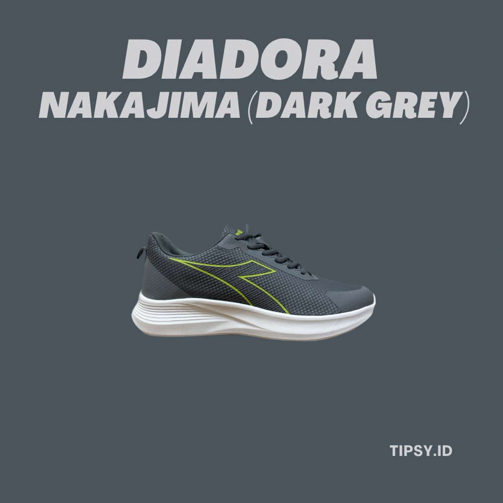 Sepatu Olahraga Running Lari Pria Nyaman Ringan Trendy Grey Diadora Nakajima (Dark Grey)