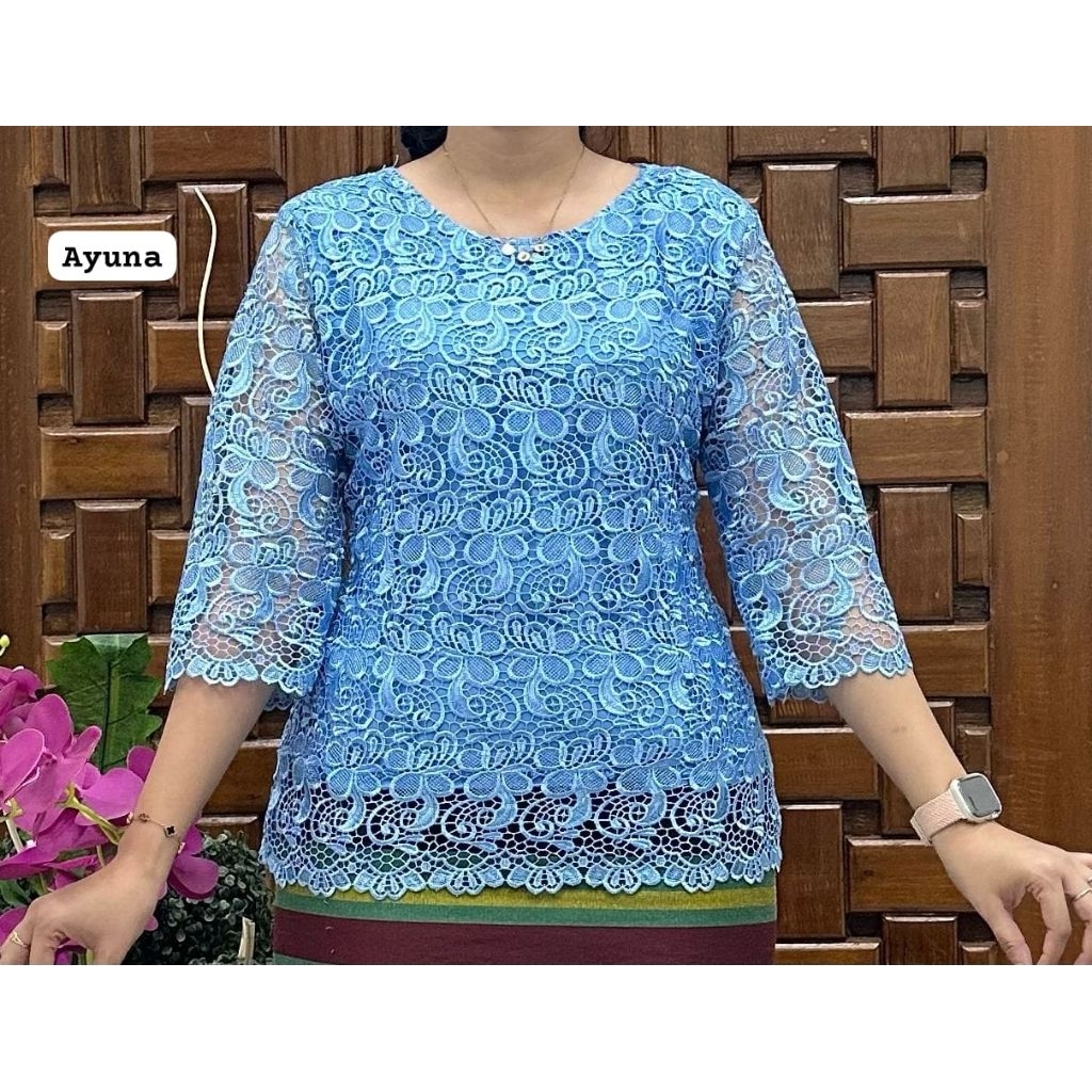 Atasan/Blus Brokat Hoki Premium bunga besar