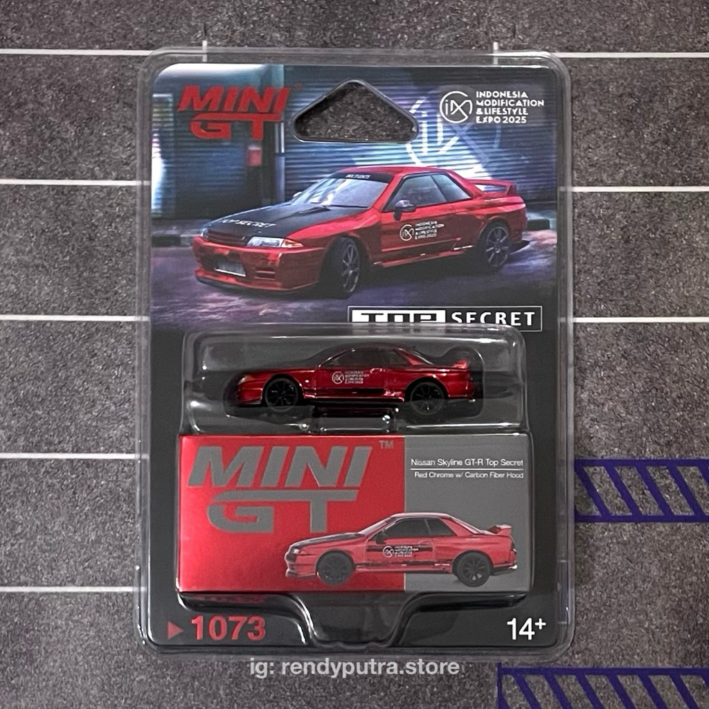 MINI GT NISSAN SKYLINE GT-R R32 TOP SECRET RED CHROME WITH CARBON FIBER HOOD EXCLUSIVE EVENT IMX 202