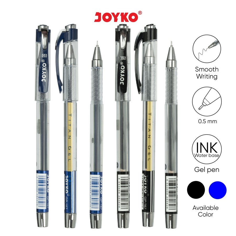 Pulpen Gel /Gel Pen Joyko GP-167 Titan Gel 0.5mm /Satuan
