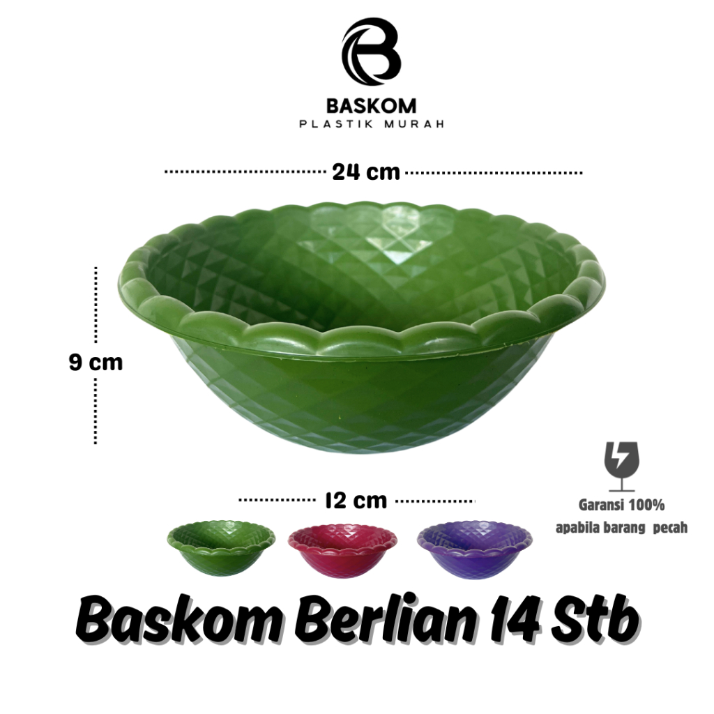(24 PCS) BASKOM PLASTIK BERLIAN 14 STB/ BASKOM SEDANG / BASKOM PLASTIK TEBAL / BASKOM SERBAGUNA / WA