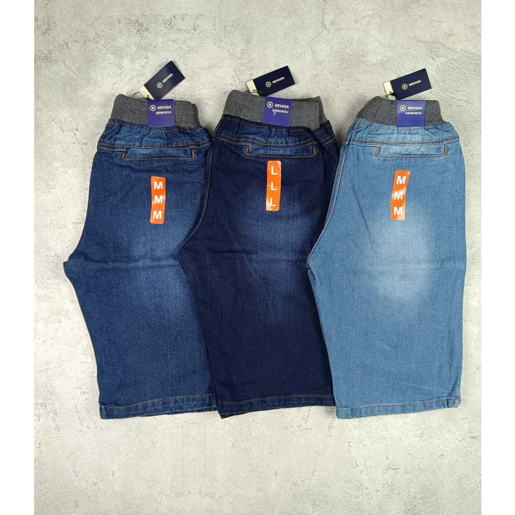 nevada woven CELANA JEANS pendek pria dewasa cowok santai pinggang karet denim