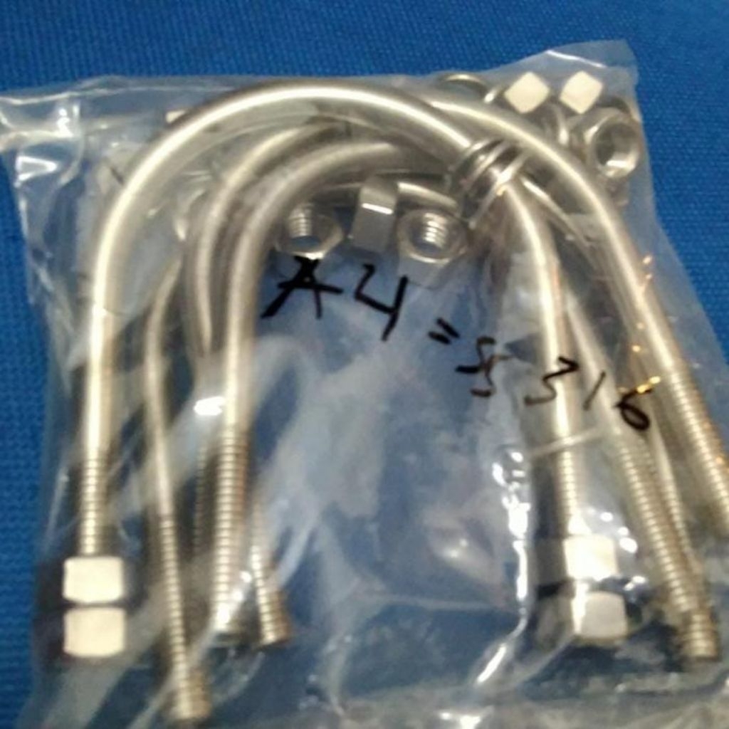 U bolt ss316,body 12mm(1/2')x3' c/w, 4nut+2 washer flat+2washer spring