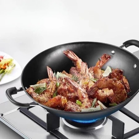 Kuali Hitam Enamel / Wajan Cekung Anti Lengket Tebal / Wok Penggorengan 2 Kuping