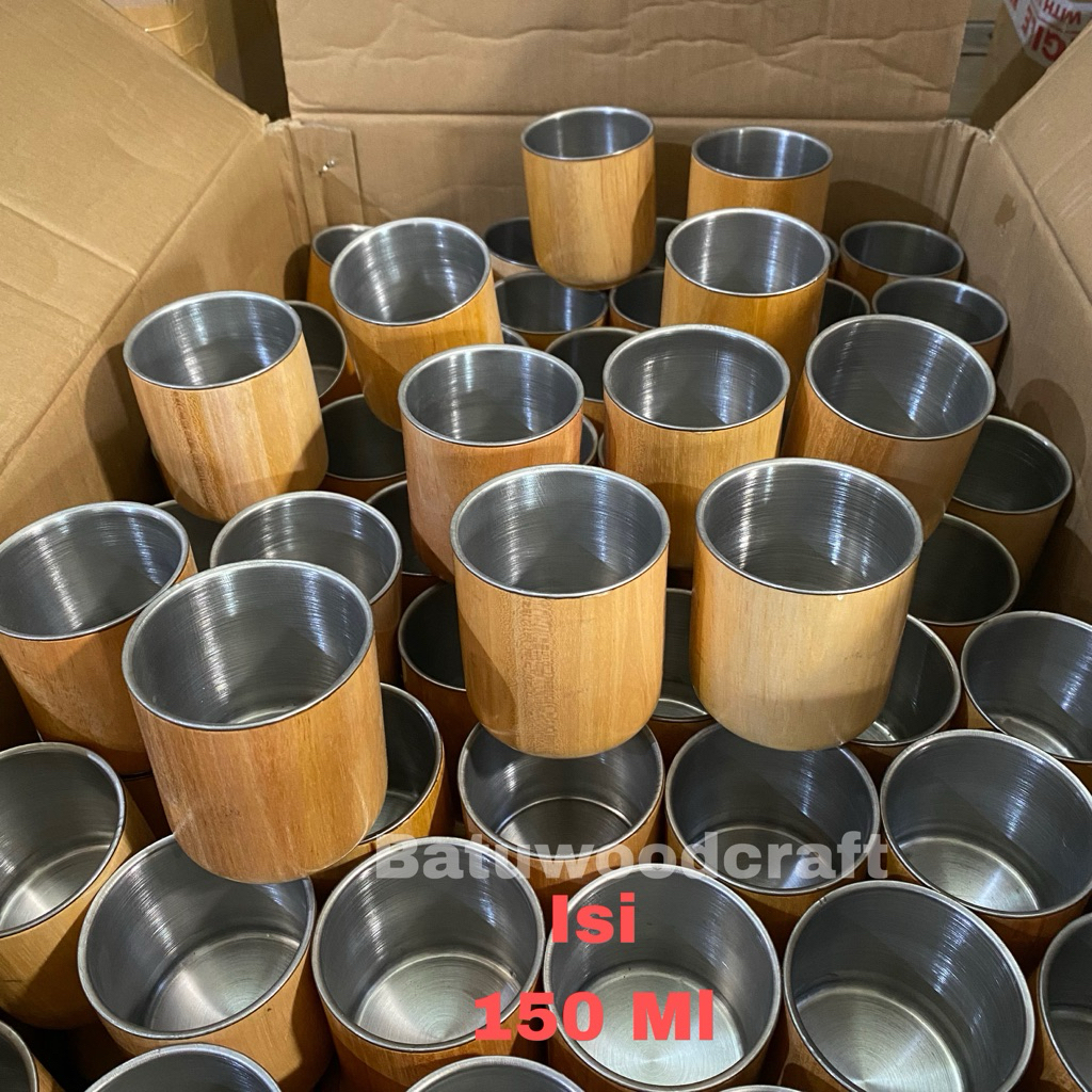 Gelas Kayu Mug Sloki Stainless Wooden Glass Sloki Kode 2ee