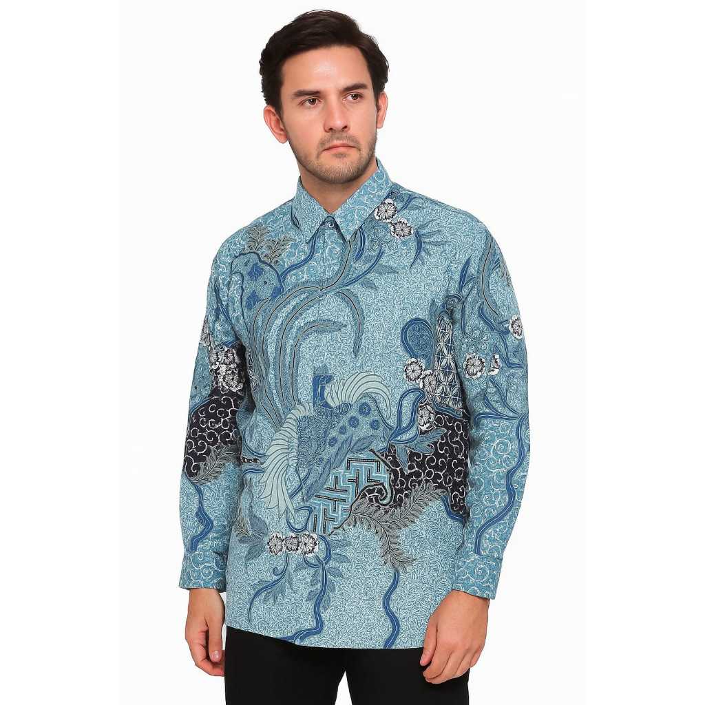 SURABAYAOS17 EDCO Kemeja Batik Pria Lengan Panjang BIG JUMBO SIZE Katun Premium Halus 101224 Biru Mu