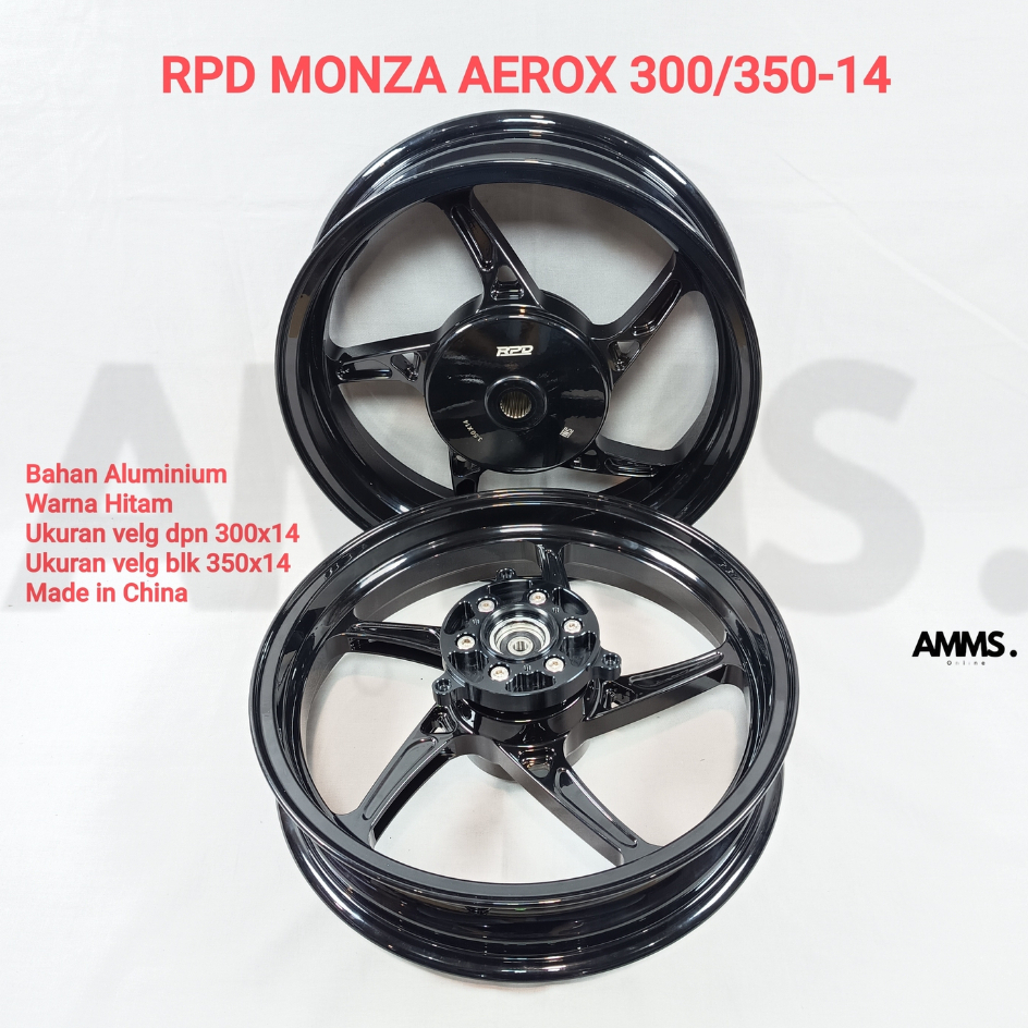SEPASANG VELG RPD MONZA AEROX UK.300/350 RING 14 HITAM / MERAH / SILVER