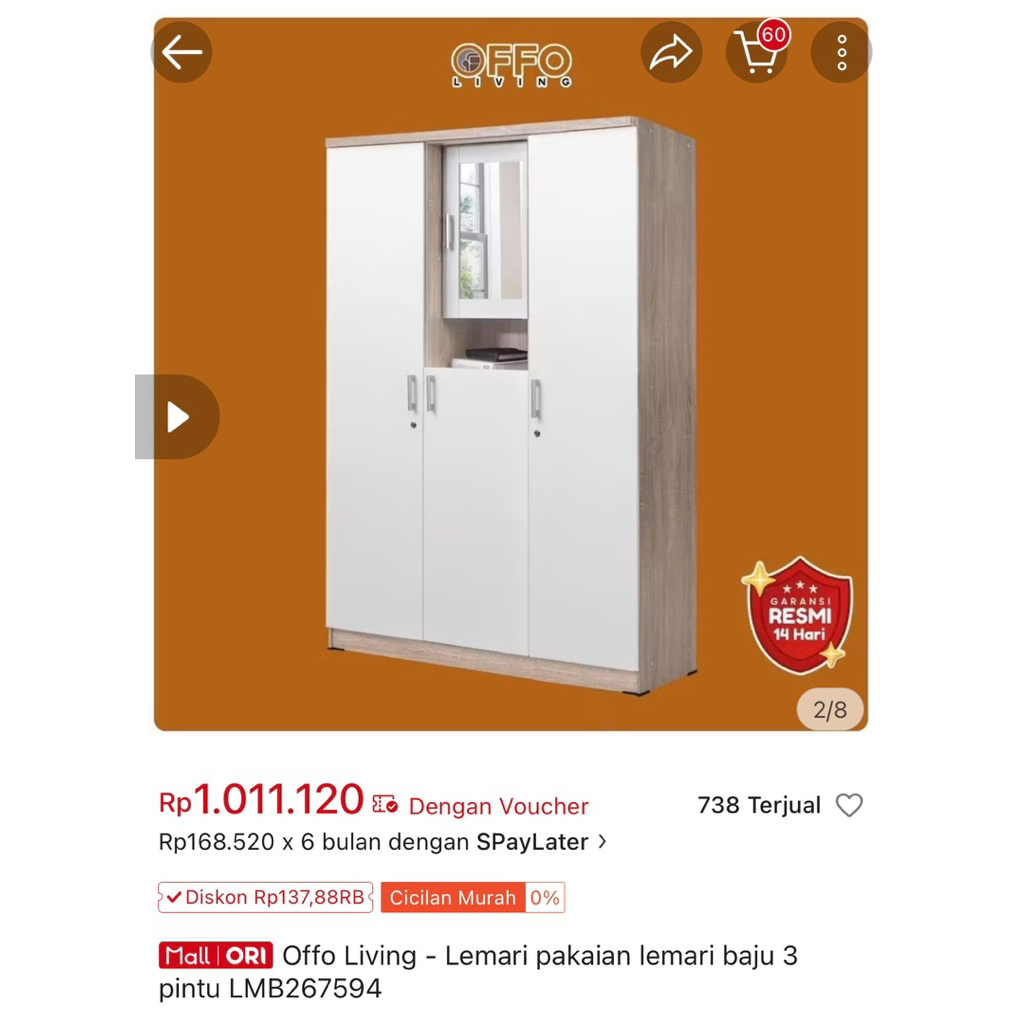 offo living lemari pakaian 3 pintu