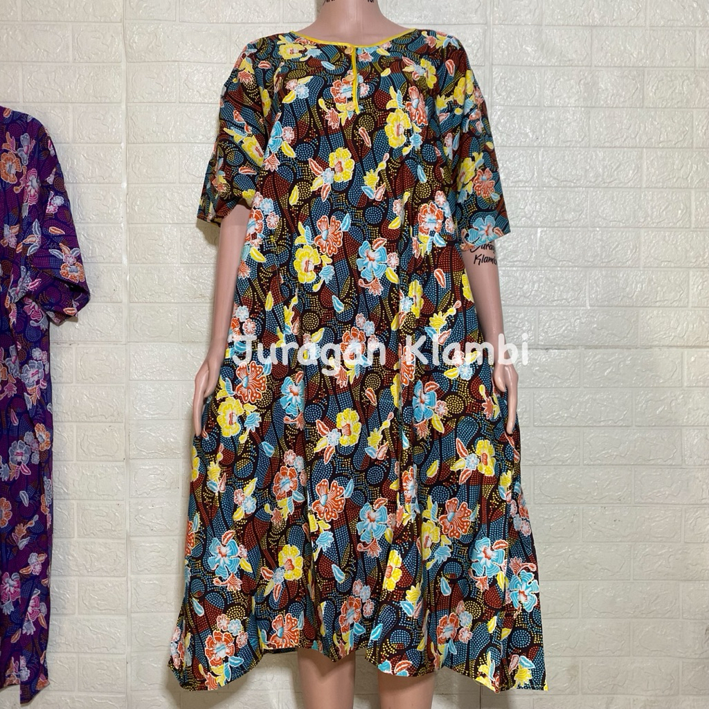 Daster Jumbo Plisir Kencana Ungu Label Coklat LD 140 cm Busui Kancing Bumil Baju Santai Wanita Gaun 