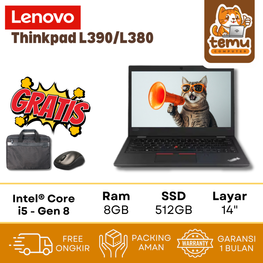 Laptop Lenovo Thinkpad L390 L380 Core i5 Gen 8 - Lenovo L390