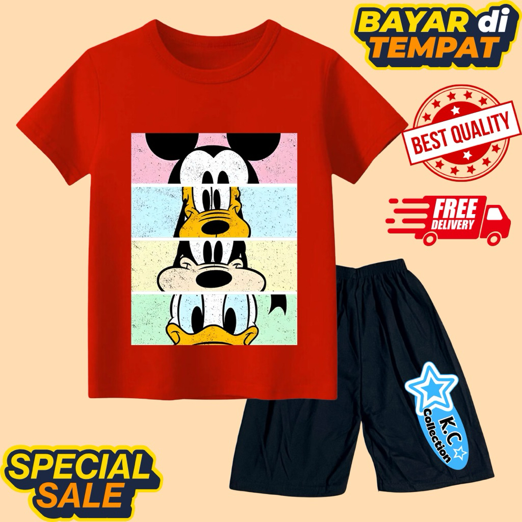 setelan kaos anak unisex dapat celana motif amigos miki