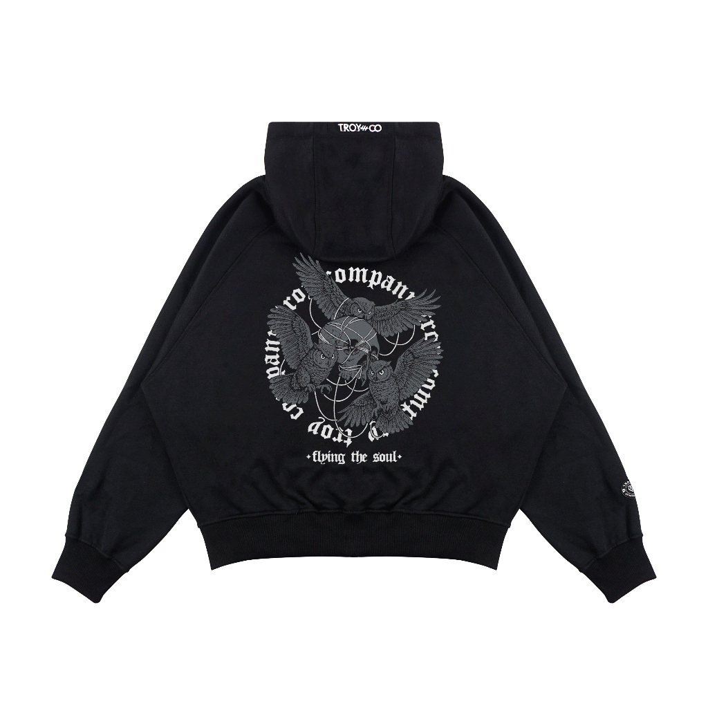 Troy Company Hoodie Boxy Raglan Double Slider Zip Black Trinity - Hoodie Hitam ZDSH 3363