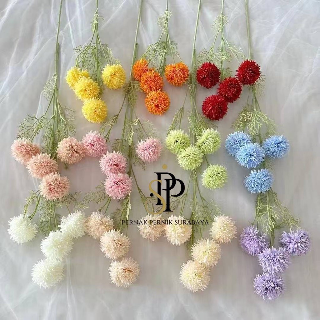 DANDELION RUMBAI X4 BUNGA PALSU PREMIUM POM POM PING PONG DANDELION ARTIFICIAL FLOWER HIASAN VAS BUN