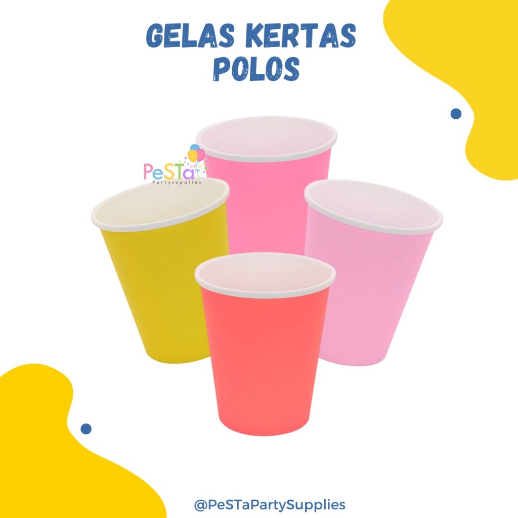 Gelas Kertas Polos/Paper Cup Warna Warni/Cup Kertas_PeSTaPartysupplies