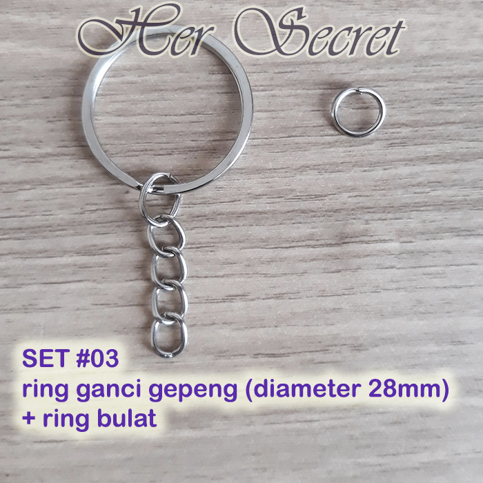 Ring Gantungan Kunci Gepeng Besi 28mm + Ring Bulat