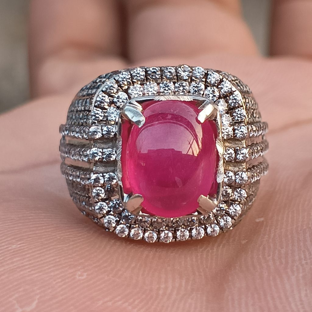 batu permata Ruby Mada ring perak microsetting