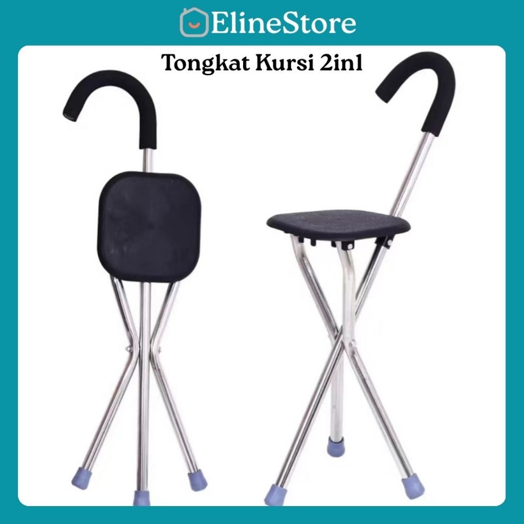 Tongkat Kursi Lipat 2in1 Tongkat Duduk Portable Kursi Duduk Lipat Lansia ElineStore