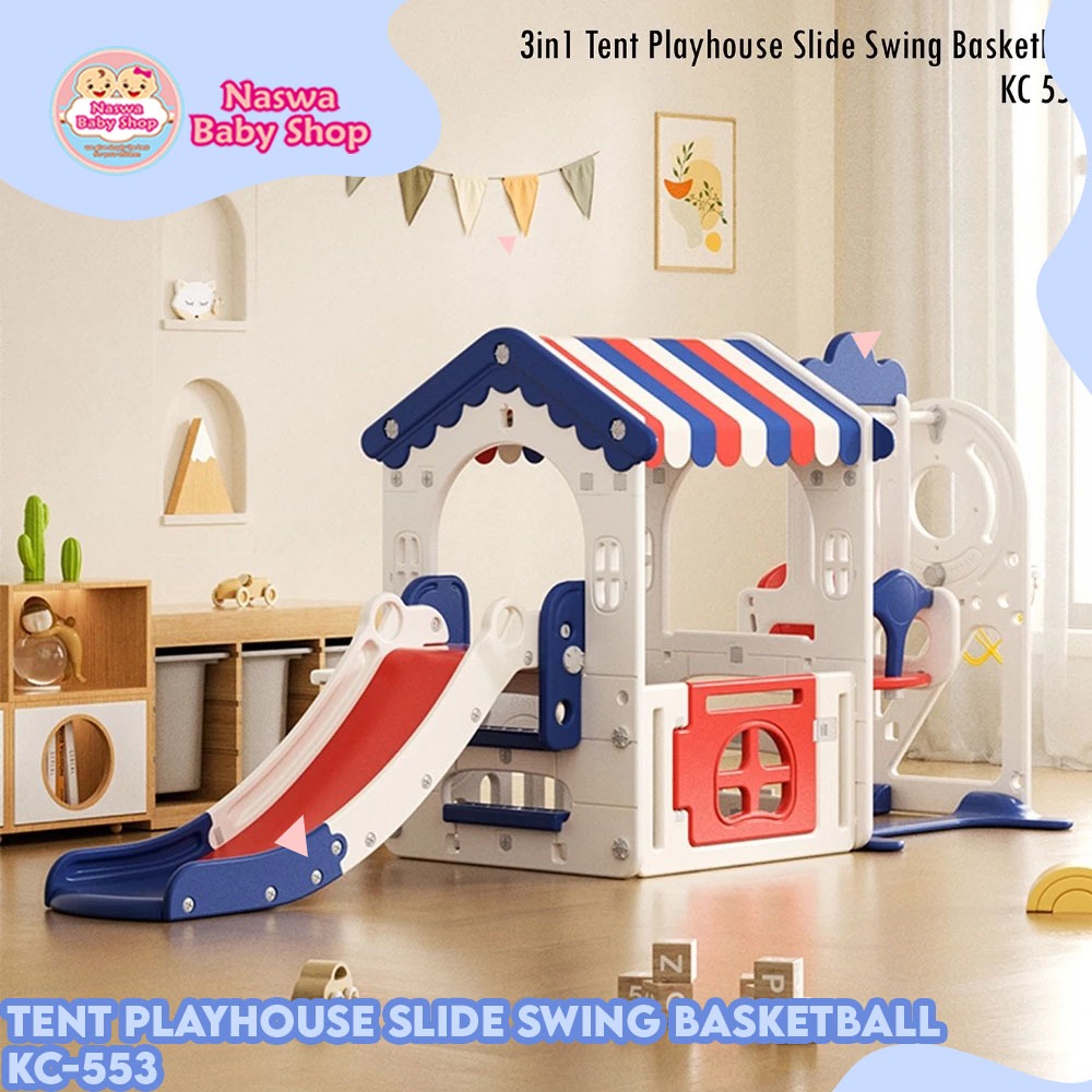Labeille Tent Playhouse Slide Swing Basketball Perosotan Ayunan Anak KC-553