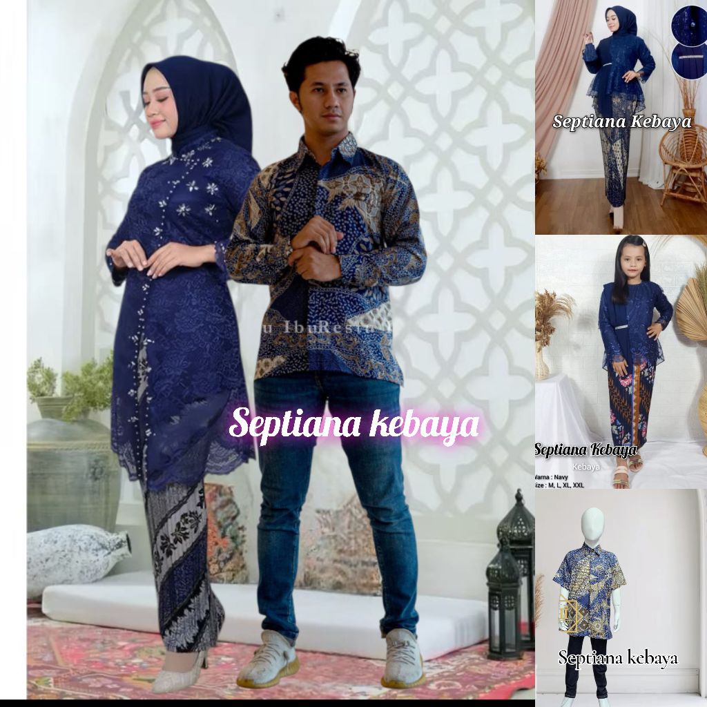 set kebaya couple warna navy  / kebaya janggan couple batik sr navy / baju kebaya seragam hajatan / 