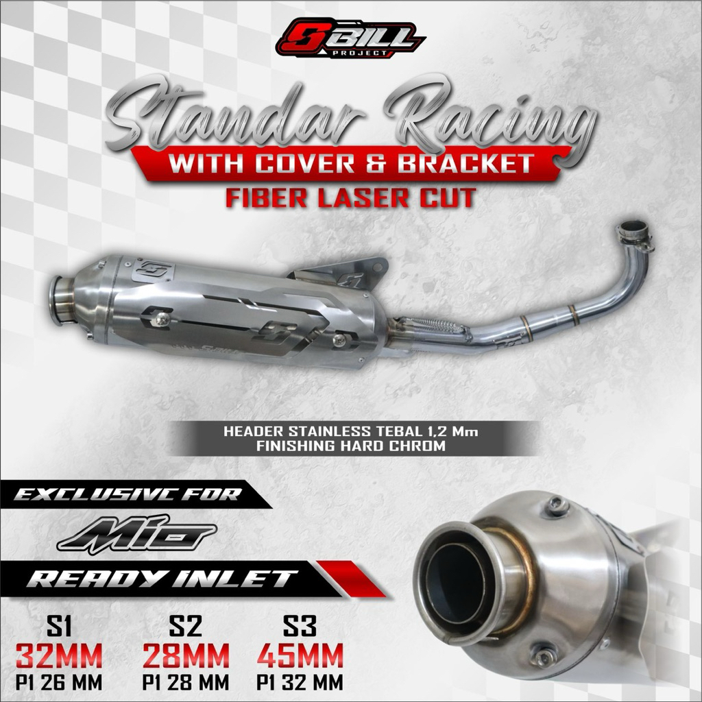 Knalpot Standar Racing Original S-Bill Project Mio Beat Stainless Series Mio J Mio M3 Mio Sporty