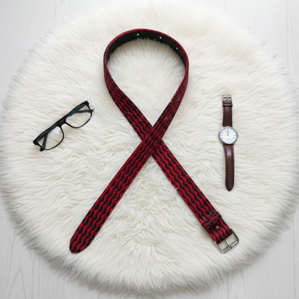 Gesper Leopard Unisex Red Zig Zag | Ikat Pinggang Leopard | Gesper Leopard Unisex Pria Wanita