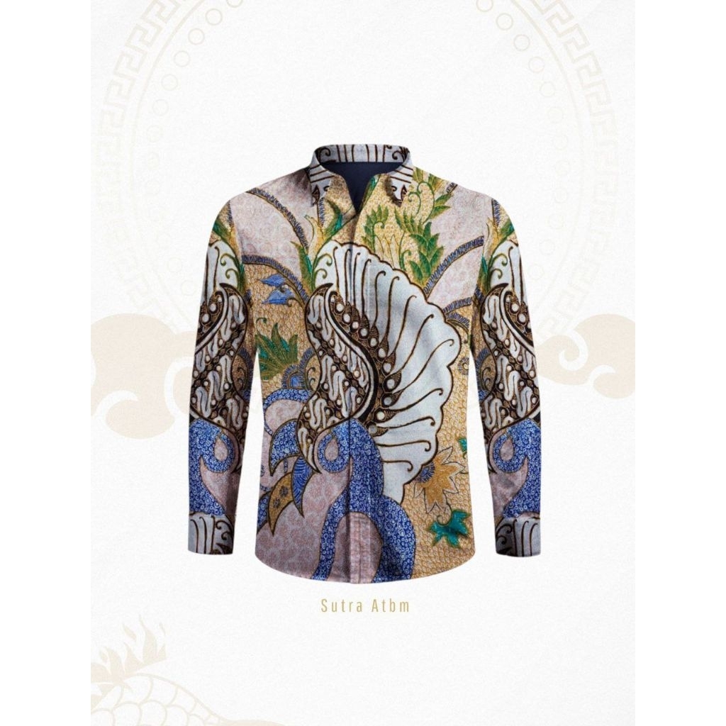 Kain Batik Tulis Premium Motif Bunga Klasik Warna Coklat Krem Biru Eksklusif