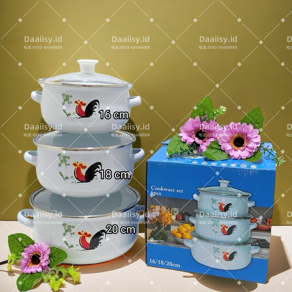 WJ - Panci Enamel Seng Ayam Susun 3 Tutup Kaca