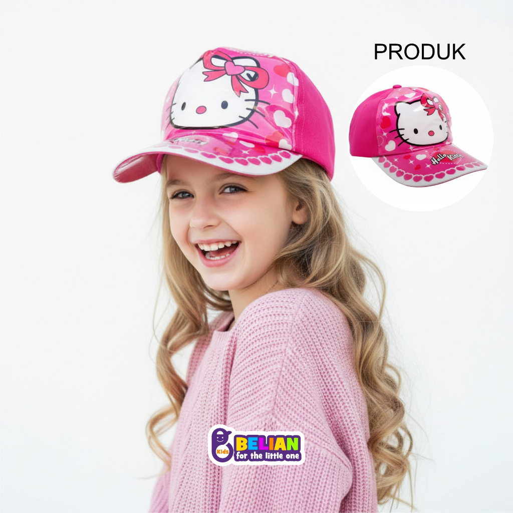 Topi Anak Perempuan Motif Hello Kitty Usia 1-5 tahun Bisa Custom Nama