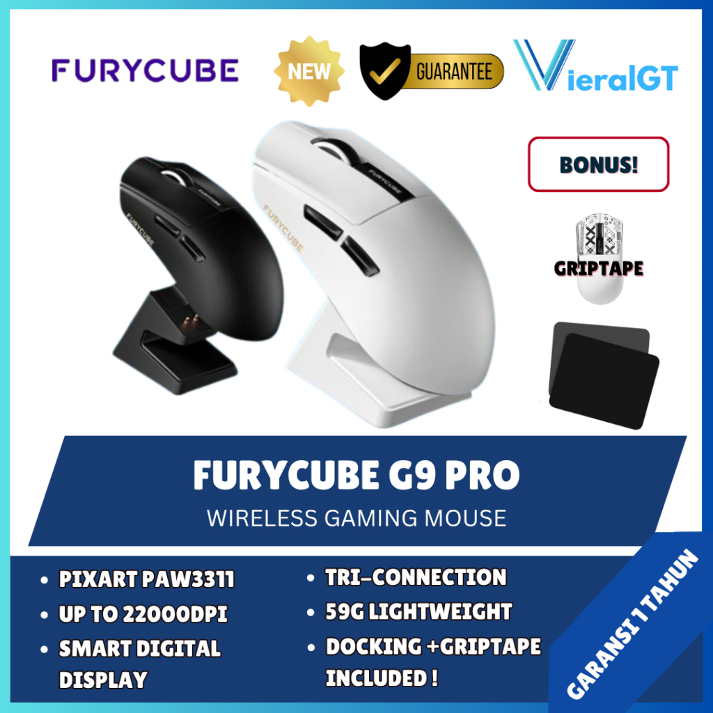 Furycube G9 / G-9 Wireless Mouse Gaming Lightweight 59G PAW3311 Docking Included