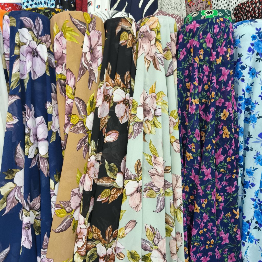 Kain Sifon Ceruty - Kain Sifon Ceruty Motif Bunga Besar - Kain Sifon Ceruty Motif Pinggir - Kain Sif