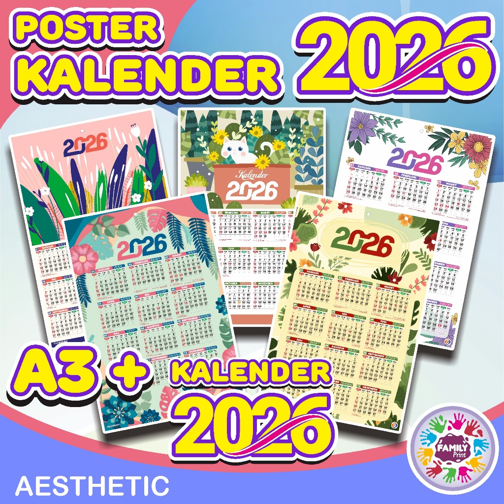 Kalender 2026 || Kalender Poster Aesthetic 2026 || Kalender 2026  Lengkap || Kalender 2026 Murah || 