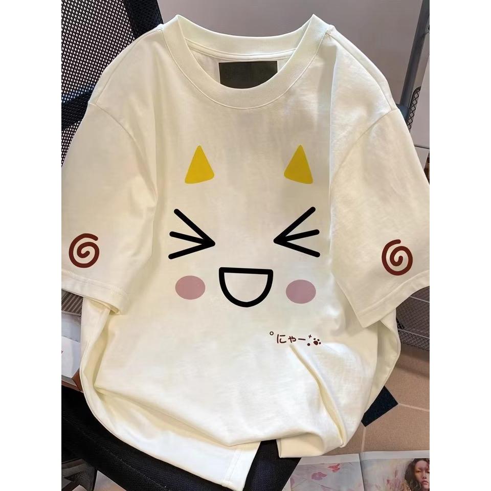 KAOS WANITA MOTIF SKETSA KUCING BAHAGIA KAOS KOREAN STYLE T-SHIRT KAOS TREND PRINT TOP KAOS WANITA P