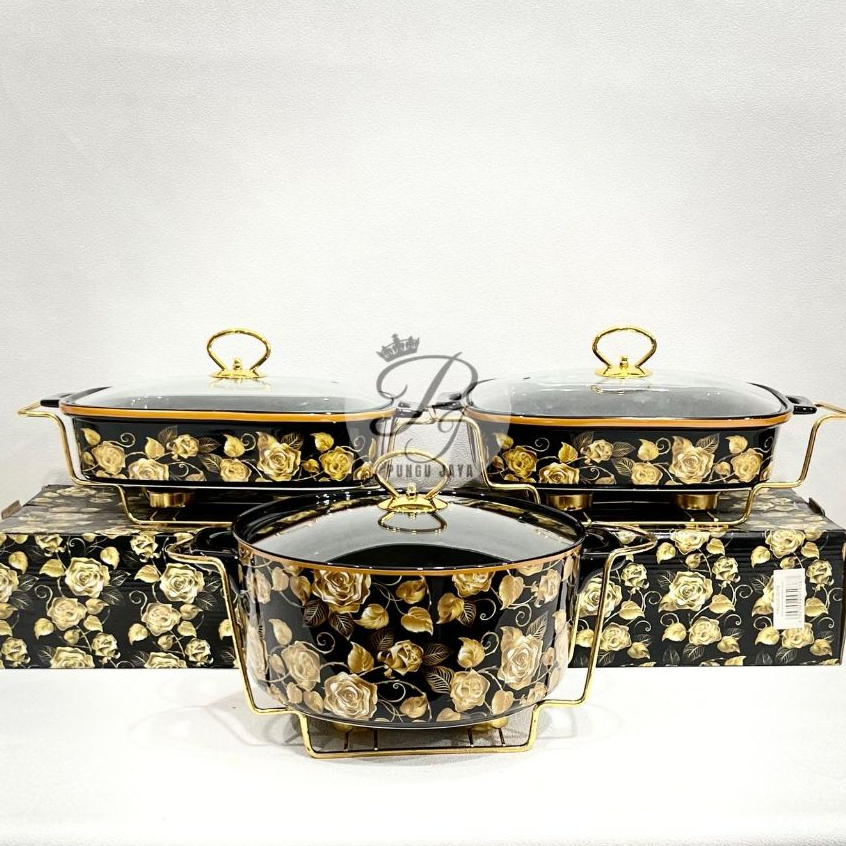 PRASMANAN SET KERAMIK FORMIA BLACK ROSE 3PCS FREE PACKING KAYU