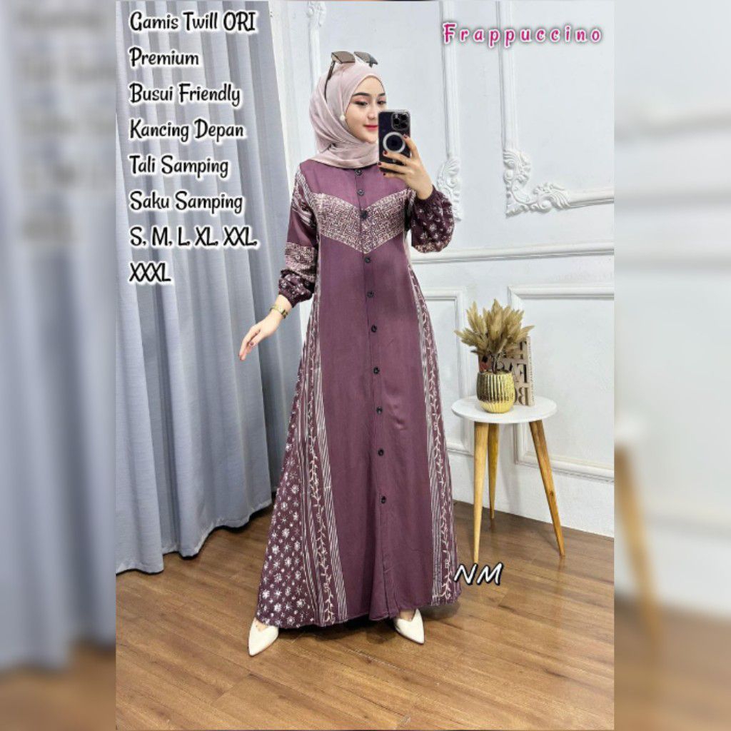 Gamis Twill ORI Premium Model Kancing Depan Terbaru Kekinian